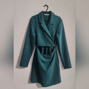 Abercrombie & Fitch Wrap-front cutout blazer dress in green size small
